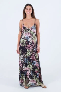 Hurley Womens Summer Palm Ruffle Maxi Dress